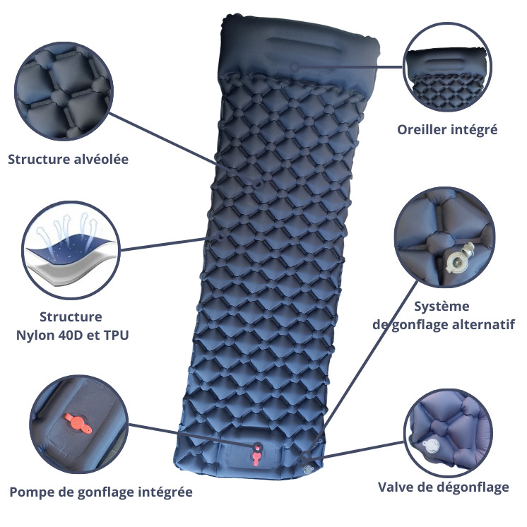 Matelas gonflable compact avec pompe intégrée